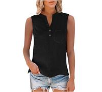 Camisetas sin Manga Mujer Algodón Lino Verano Moda Color sólido Chaleco Camisetas de Tirantes Casual Ligero Transpirable Tank Tops Cuello en V Botones Fiesta Playa Camisa Suelto tee 2025