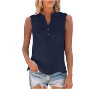 Camisetas sin Manga Mujer Algodón Lino Verano Moda Color sólido Chaleco Camisetas de Tirantes Casual Ligero Transpirable Tank Tops Cuello en V Botones Fiesta Playa Camisa Suelto tee 2025