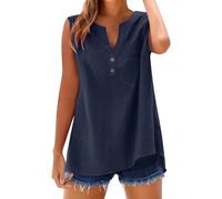 Camisetas sin Manga Mujer Algodón Lino Verano Moda Color sólido Chaleco Camisetas de Tirantes Ligero Casual Transpirable Tank Tops Cuello en V Botones Fiesta Playa Camisa Suelto tee 2025