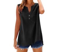 Camisetas sin Manga Mujer Algodón Lino Verano Moda Color sólido Chaleco Camisetas de Tirantes Ligero Casual Transpirable Tank Tops Cuello en V Botones Fiesta Playa Camisa Suelto tee 2025