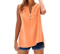 Camisetas sin Manga Mujer Algodón Lino Verano Moda Color sólido Chaleco Camisetas de Tirantes Ligero Casual Transpirable Tank Tops Cuello en V Botones Fiesta Playa Camisa Suelto tee 2025