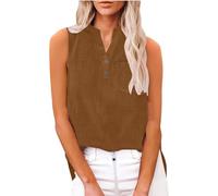 Camisetas sin Manga Mujer Algodón Lino Verano Moda Color sólido Chaleco Casual Camisetas de Tirantes Ligero Transpirable Tank Tops Cuello en V Botones Fiesta Playa Camisa Suelto tee 2025
