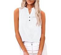 Camisetas sin Manga Mujer Algodón Lino Verano Moda Color sólido Chaleco Casual Camisetas de Tirantes Ligero Transpirable Tank Tops Cuello en V Botones Fiesta Playa Camisa Suelto tee 2025