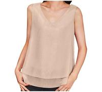 Camisetas sin Manga Mujer Gasa Verano Chaleco Camisola Moda Color sólido Casual Elegante Camisetas de Tirantes Tank Tops Cuello en V Fiesta Playa Camisa Suelto Basic tee Talla Grande