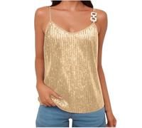 Camisetas sin Manga Mujer Lentejuelas Verano Moda Color sólido Camisola Chaleco Elegante Camisetas de Tirantes Tank Tops Cuello Redondo Fiesta Club Suelto tee Talla Grande 2025