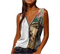 Camisetas sin Manga Mujer Verano 2026 Moda Impresión Abstracto Camisola Casual Camisetas de Tirantes Cuello en V Cremallera Originales Fiesta Chaleco Tops Slim Fit Shirt tee Camisa