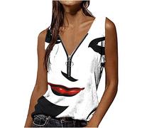 Camisetas sin Manga Mujer Verano 2026 Moda Impresión Abstracto Camisola Casual Camisetas de Tirantes Cuello en V Cremallera Originales Fiesta Chaleco Tops Slim Fit Shirt tee Camisa
