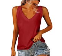 Camisetas sin Manga Mujer Verano Moda Color sólido Casual Camisola Camisetas de Tirantes Cuello en V Elegant Originales Fiesta Playa Chaleco Tops Suelto Basic Shirt tee Camisa