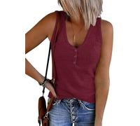 Camisetas sin Mangas con Cuello en V para Mujer, Camisetas Casuales de Verano con Botones Acanalados, Camisetas Henley(9#,S)