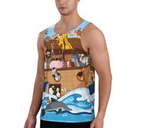 Camisetas sin mangas de entrenamiento para hombre, diseño de animales en el arca de Noé, flotante, sin mangas, de secado rápido, para correr, color negro, talla M