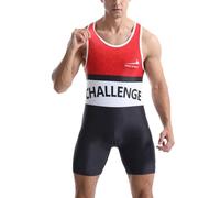 Camisetas sin Mangas de Lucha Libre para hombres, traje de lucha libre, camiseta deportiva, mono atlético, levantamiento de pesas, bodysuit de una pieza Rojo Blanco Negro L