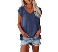 Camisetas Sin Mangas Mujer Algodon Basicas Blusas Verano Tallas Grandes Casual Ropa Mujer Verano 2025 Camiseta Cuello V Deportiva Vestir Tops Mis Pedidos Realizados(Azul Oscuro,XL)