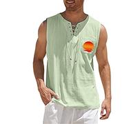 Camisetas sin mangas para hombre, camisetas de lino para verano, casual, sin mangas, con cordones, para playa, camiseta sin mangas, hippie, túnica bohemia pirata, C-verde, M