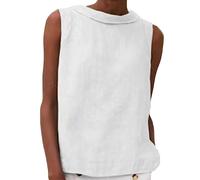 Camisetas sin Mangas para Mujer Algodón Lino Verano Top Camisa con Cuello Redondo Casual Ajuste Holgado Camiseta cómoda Blusa Chaleco (Blanco,L)