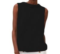 Camisetas sin Mangas para Mujer Algodón Lino Verano Top Camisa con Cuello Redondo Casual Ajuste Holgado Camiseta cómoda Blusa Chaleco (Negro,M)