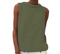 Camisetas sin Mangas para Mujer Algodón Lino Verano Top Camisa con Cuello Redondo Casual Ajuste Holgado Camiseta cómoda Blusa Chaleco (Verde,XL)