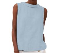 Camisetas sin Mangas para Mujer Algodón Lino Verano Top Camisa con Cuello Redondo Casual Ajuste Holgado Camiseta cómoda Blusa Chaleco (Azul,L)