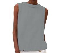 Camisetas sin Mangas para Mujer Algodón Lino Verano Top Camisa con Cuello Redondo Casual Ajuste Holgado Camiseta cómoda Blusa Chaleco (Gris,3XL)