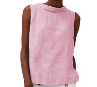 Camisetas sin Mangas para Mujer Algodón Lino Verano Top Camisa con Cuello Redondo Casual Ajuste Holgado Camiseta cómoda Blusa Chaleco (Rosa,XL)
