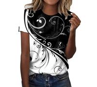 Camisetas sin mangas para mujer, con estampado diario de verano, cuello redondo, manga corta, camisetas informales, sueltas, para fiestas, ropa de mujer, gris oscuro, M