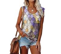 Camisetas sin mangas para mujer, cuello redondo, sin mangas, patrón geométrico, camisetas básicas para mujer, camisetas coloridas para mujer, amarillo, XL