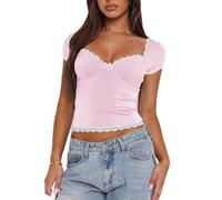 Camisetas sin Mangas Y2k para Mujer para Mujer, Camiseta sin Mangas de Encaje con Cuello Cuadrado, Ropa de Calle de Moda de Verano (Rosa,L)
