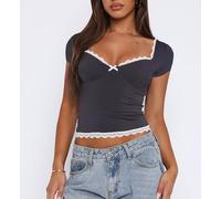 Camisetas sin Mangas Y2k para Mujer para Mujer, Camiseta sin Mangas de Encaje con Cuello Cuadrado, Ropa de Calle de Moda de Verano (Azul,S)