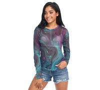 Camisetas transparentes para mujer, de malla, manga larga, talla S, Remolinos de teñido anudado de algodón azul rubor, S