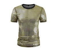Camisetas Transpirables Hombre, Tshirt Homem Playeras Camisa Básica De Cuello Redondo Escamosa De Comercio Exterior De Manga Corta para Hombre Disco Pie De Los Años 70 (Gold XXXL)