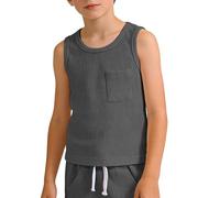 Camisetas versátiles sin Mangas para niños con Cuello y Bolsillos Tops Interiores básicos Ligeros cómodos Ideales en Uso Casual e Informal Deportivo Diario Durante (Dark Gray, 8-9 Years)