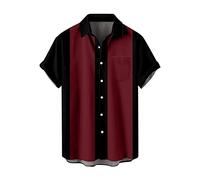 Camisetas vintage para hombre de los años 50, informales, de manga corta, botones y contraste, camisa de verano, bloque de color, camisas cubanas, manga corta, botones, vintage, bolos, estilo