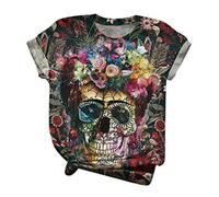 Camisetas y Tops para Mujer Manga Corta con Estampado de Calavera en 3D vintage cuello Redondo Camisa Casual T-Shirt Blusas Verano Loose Basic Originales Tees Blouse Playa Vacaciones Originales