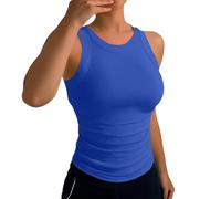 Camisola Acanalada para Mujer, Camiseta Interior Informal, cómoda, con Cuello Redondo, sin Mangas, para el hogar y el Ocio, para Primavera y Verano (Blue, S)