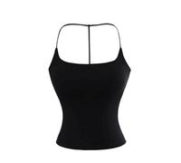 Camisola Corta for Mujer con Almohadillas de Sujetador extraíbles, Corte Ajustado, Camiseta sin Mangas Verano, Correa Trasera única y Tirantes Finos(Noir,M)