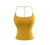 Camisola Corta for Mujer con Almohadillas de Sujetador extraíbles, Corte Ajustado, Camiseta sin Mangas Verano, Correa Trasera única y Tirantes Finos(Geel,M)