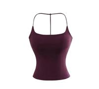 Camisola Corta for Mujer con Almohadillas de Sujetador extraíbles, Corte Ajustado, Camiseta sin Mangas Verano, Correa Trasera única y Tirantes Finos(Lila,Small)