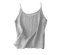 Camisola de algodón y lino para mujer, con tirantes delgados, ajuste holgado, sin mangas, para verano 2026, casual, sin mangas, blusas de manga corta, gris, L