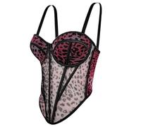 Camisola de corsé de malla con estampado de leopardo, cómoda y transpirable, top corto de malla para mujeres y niñas, lencería para mujer, Rosa Roja, L