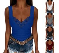 Camisola de encaje para mujer, talla grande, cuello en V profundo, sin mangas, elástica, casual, para verano, suave, cómoda, para salir, color sólido, básica, uso diario, fiesta, ropa interior ligera
