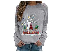 Camisola de Natal Para Mulher Sudaderas de Manga Larga con Cuello Redondo Blusas Divertidas con Estampado Navideño Jersey Feo Navidad Jersey Termico Mujer Invierno Jersey Talla Grande Casual Solto