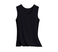 Camisola de seda para mujer, cuello en V, sin mangas, cómoda ropa de salón para el hogar, ropa informal, suave, transpirable, elástica, parte básica, Negro , 4XL