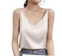 Camisola de Seda para Mujer, Top con Tirantes Finos y Cuello en V, Camisa de Negocios Holgada con Cuello Sexy, Cuello Sexy Mostrar (M,C)