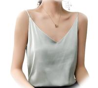 Camisola de Seda para Mujer, Top con Tirantes Finos y Cuello en V, Camisa de Negocios Holgada con Cuello Sexy, Cuello Sexy Mostrar (L,E)