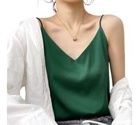 Camisola de Seda para Mujer, Top con Tirantes Finos y Cuello en V, Camisa de Negocios Holgada con Cuello Sexy, Cuello Sexy Mostrar (3XL,F)