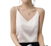 Camisola de Seda para Mujer, Top con Tirantes Finos y Cuello en V, Camisa de Negocios Holgada con Cuello Sexy, Cuello Sexy Mostrar (M,A)