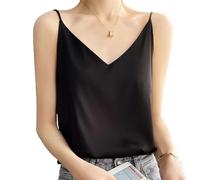 Camisola de Seda para Mujer, Top con Tirantes Finos y Cuello en V, Camisa de Negocios Holgada con Cuello Sexy, Cuello Sexy Mostrar (M,B)