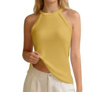 Camisola de Tirantes con Cuello sin Mangas, Hombros Descubiertos y Corte Entallado, en V, Lino, Ligero elástico, Ideal para Fiesta Informal, otoño Tallas Grandes # L