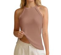 Camisola de Tirantes con Cuello sin Mangas, Hombros Descubiertos y Corte Entallado, en V, Lino, Ligero elástico, Ideal para Fiesta Informal, otoño Tallas Grandes/g