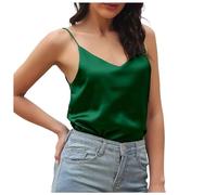 Camisola de verano para mujer, top Bretelles En Satin Pour Femme lgant Haut Avec Dcollet V Rglables Fines Femmes para uso diario casual, verde, XL
