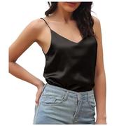 Camisola de verano para mujer, top Bretelles En Satin Pour Femme lgant Haut Avec Dcollet V Rglables Fines Femmes para uso diario casual, Negro, S
